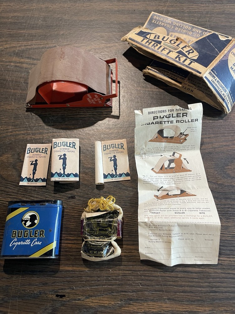 Vintage Bugler Thrift Kit Cigarette Rolling Machine And Cigarette Tin