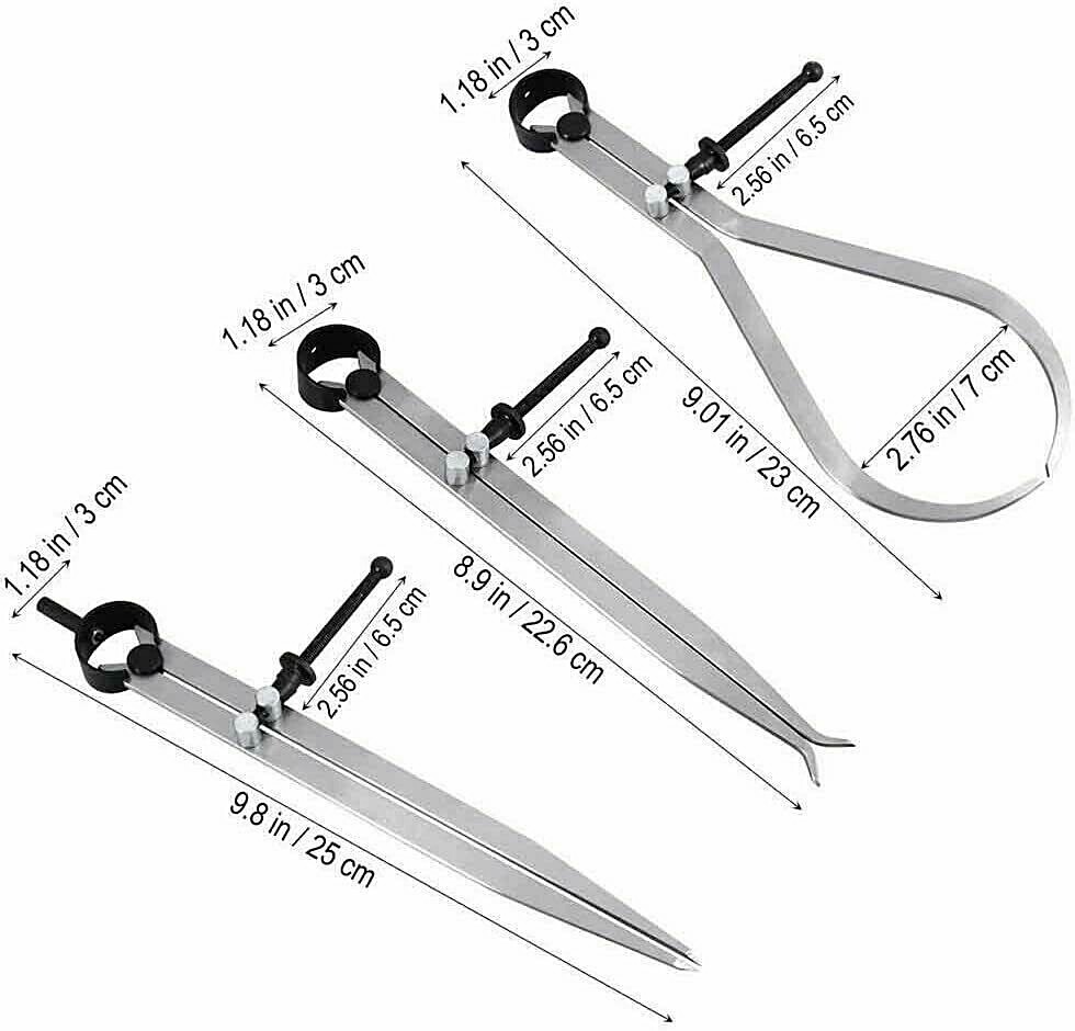 3 pc 8" Inch Spring Caliper Inside and Outside | Spring Divider 200 mm Tool Set