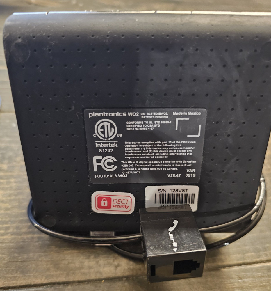 Plantronics WO2 Black Charging Base And Charging Cable