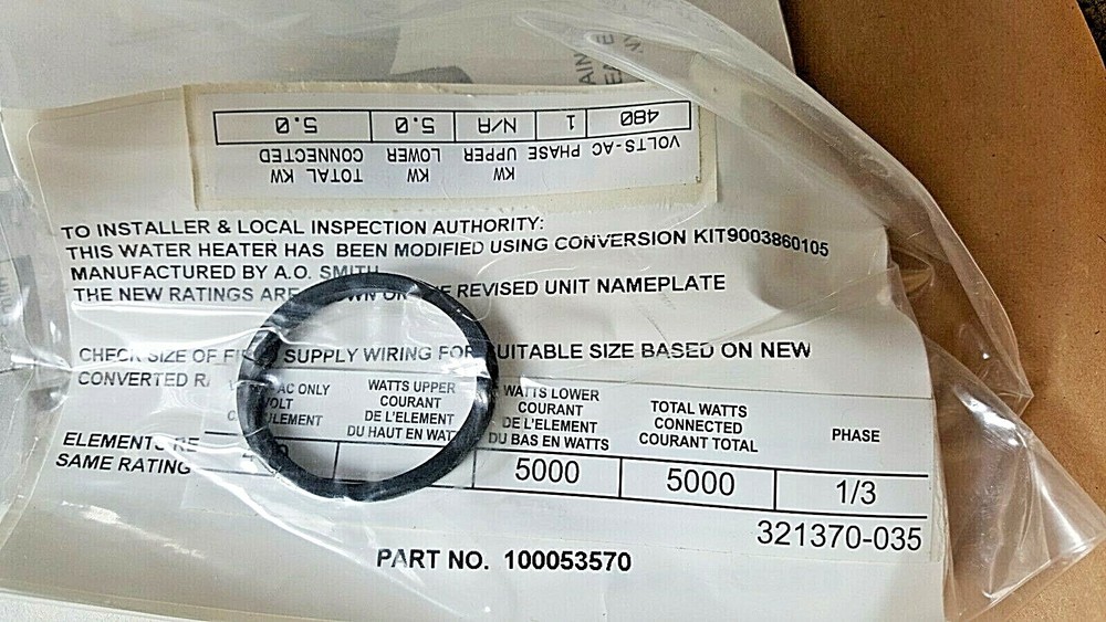 A.O. Smith Conversion Kit 90038600105 DEN/DEL 480 Volt 5-KW W/H Element