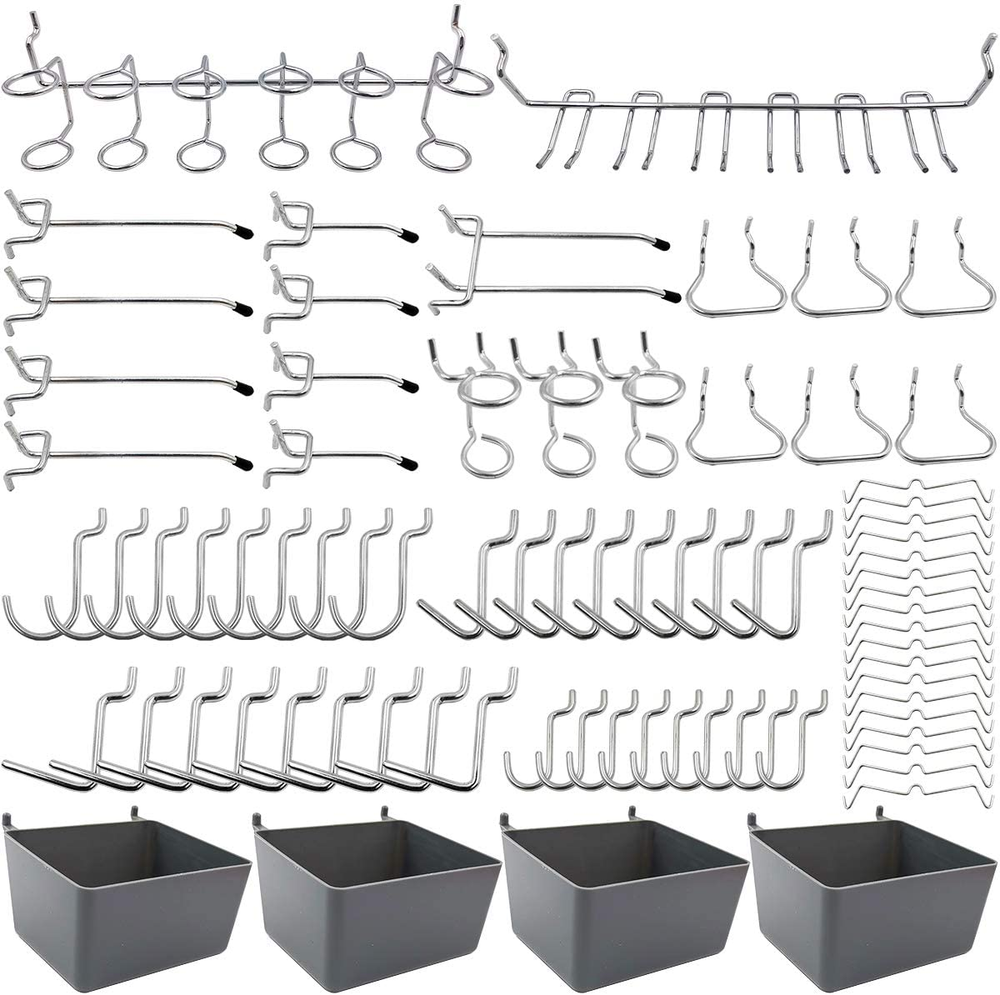 Pegboard Hooks Assortment with Pegboard Bins, Peg Locks, for Organizing Various