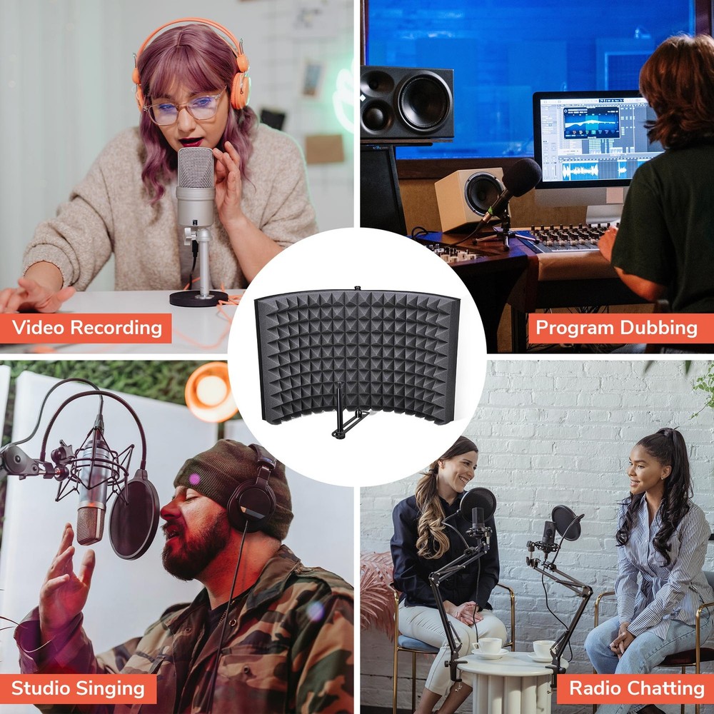 2 Fold Microphone Isolation Shield Video Studio Recording Absorber Foam Panel