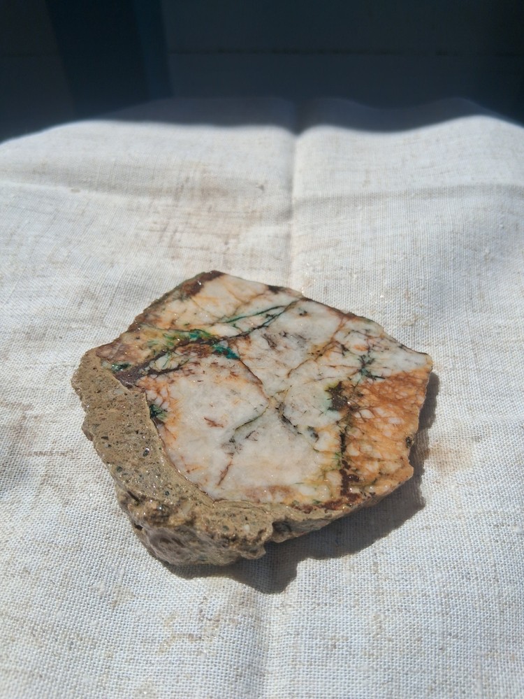 Blue Mtn Quartz Slab Specimen Chrysocolla Visible Gold