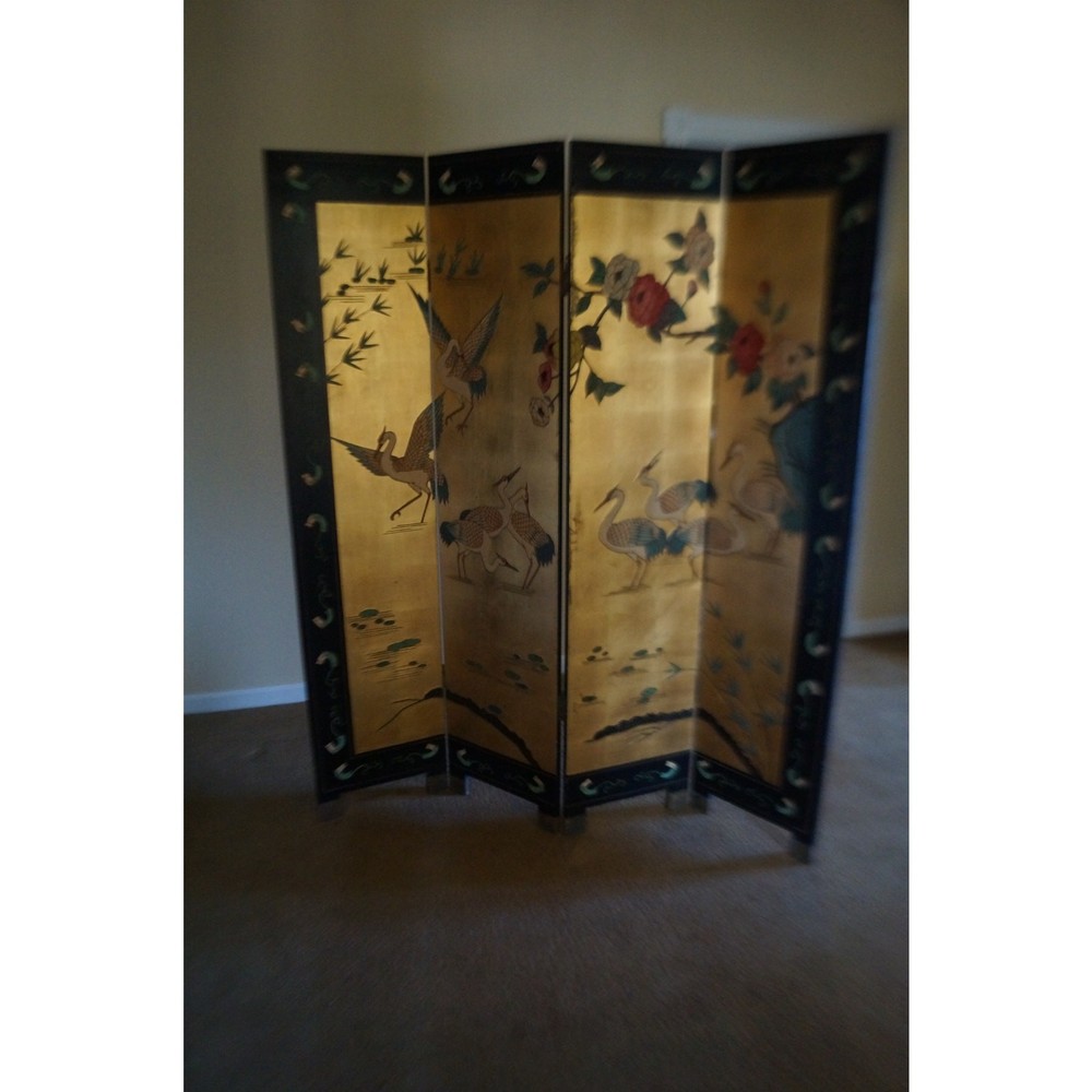 Antique Four Panel Cormandel Gold Leaf Screen