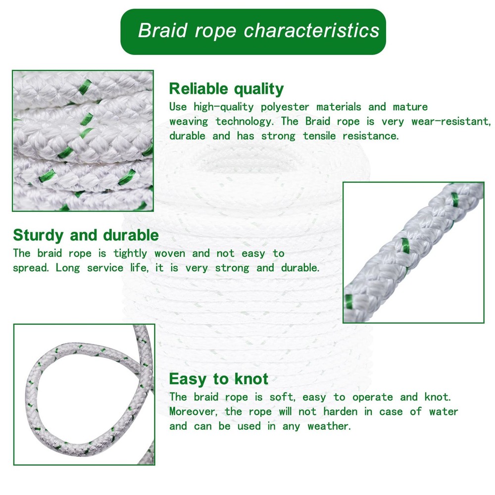 3/8in 200ft Double Braid Polyester Pulling Rope 1550 Lbs Sailing Swing