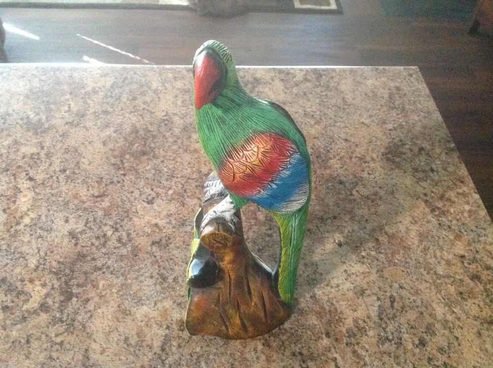 Hand Carved Hand Painted Parrot Statue