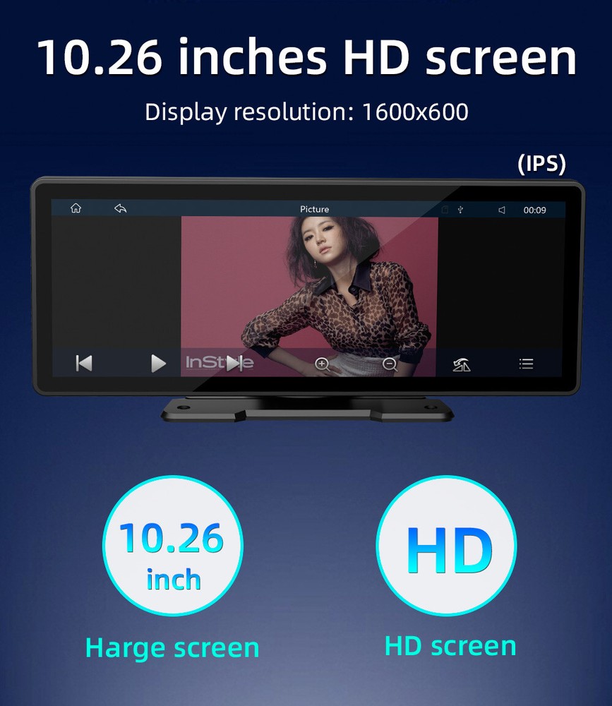 10" Wireless Touch Screen BT Android Auto HD Portable Multimedia Apple Carplay