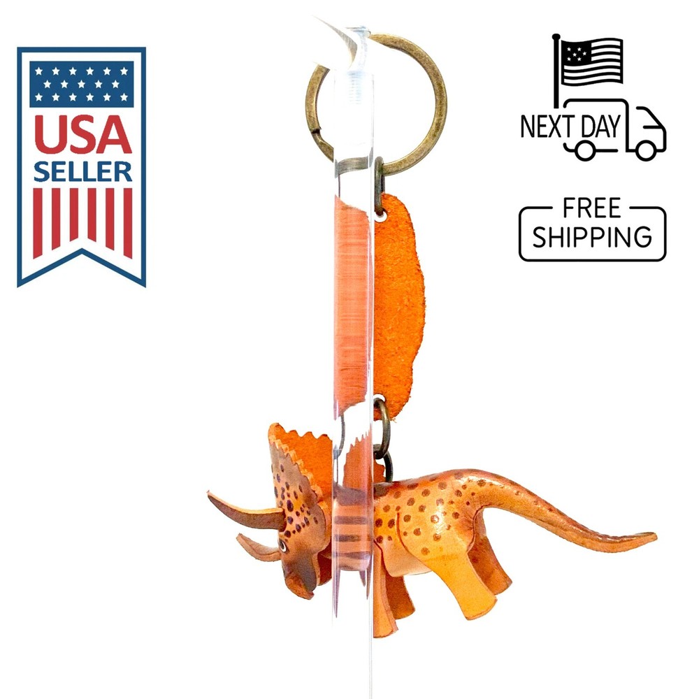Triceratops Handmade Leather Keyring