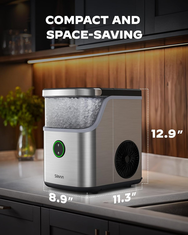Nugget Ice Maker Countertop, Ice Basket with Handle, Quiet Operation & Self Clea