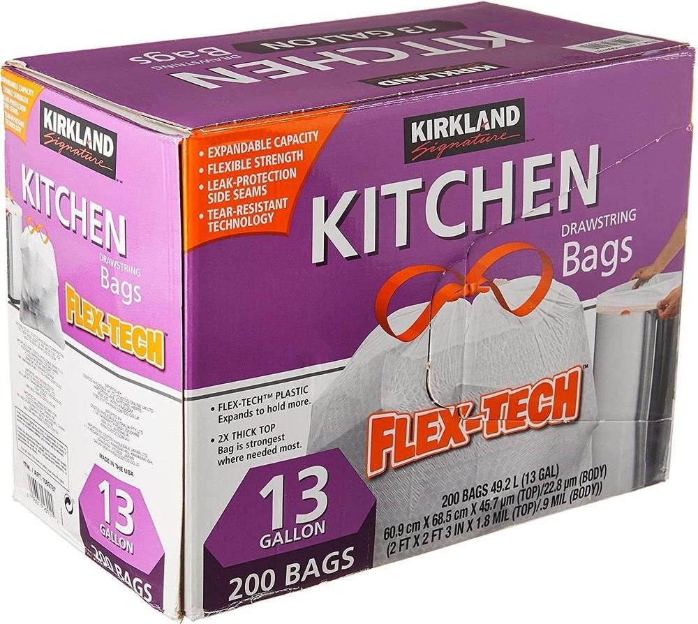 Kirkland Signature Drawstring Kitchen Trash Bags 13 Gal.  200 Count