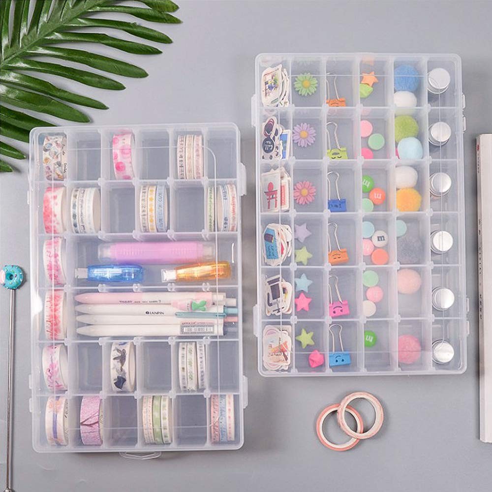 OUTUXED 2 Pack 36 Grids Clear Plastic Bead Organizer Box, 2PCS, 2