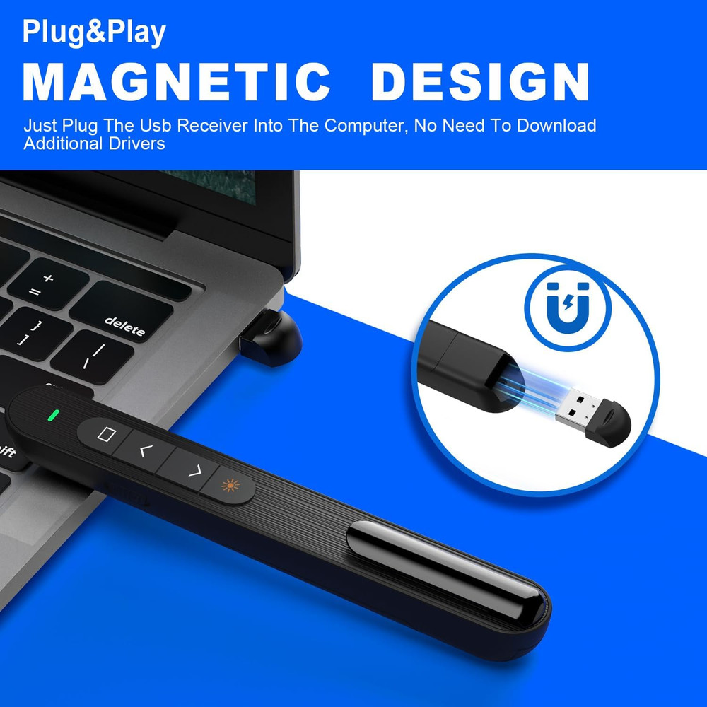 QUI Presentation Clicker for Powerpoint, RF 2.4Ghz USB Wireless Presenter Remote