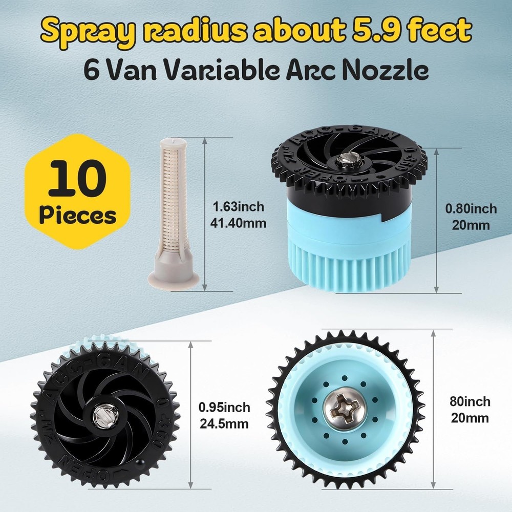 10 Pieces Variable Arc Nozzle Replacement PopUp Sprinkler Heads Compatible wit