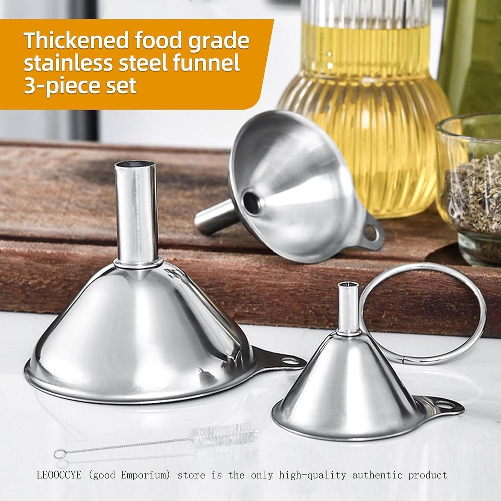 Stainless Steel Kitchen Funnel Set 3 Piece