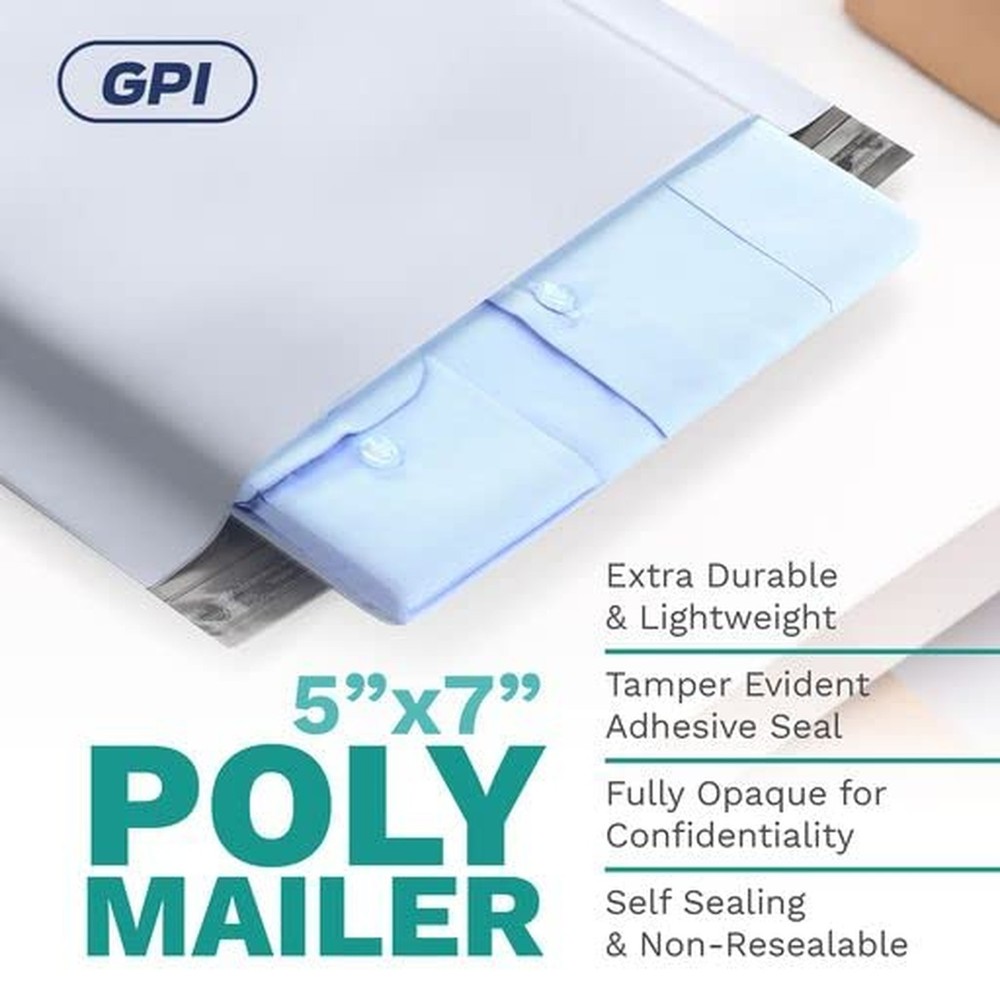 5" x 7" Poly Mailer Envelopes - 200 Count, Self Seal White Plastic Mailing Ba...