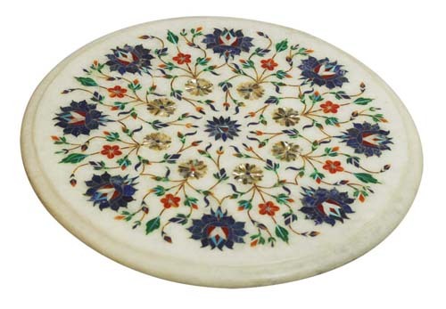 12" Round Marble Table Top Mosaic Inlay Handmade Work Home Decor