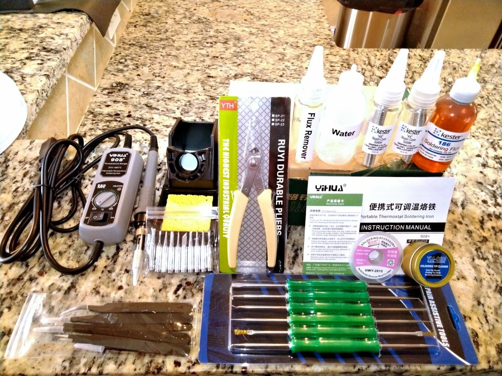 Yihua 908+ 65W Soldering Iron Complete Kit Package Electronics Tool Set
