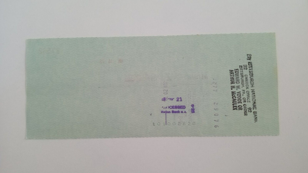 Vodde & McCauley Cafe: 1978 Pittsburgh Pirates Expense Check