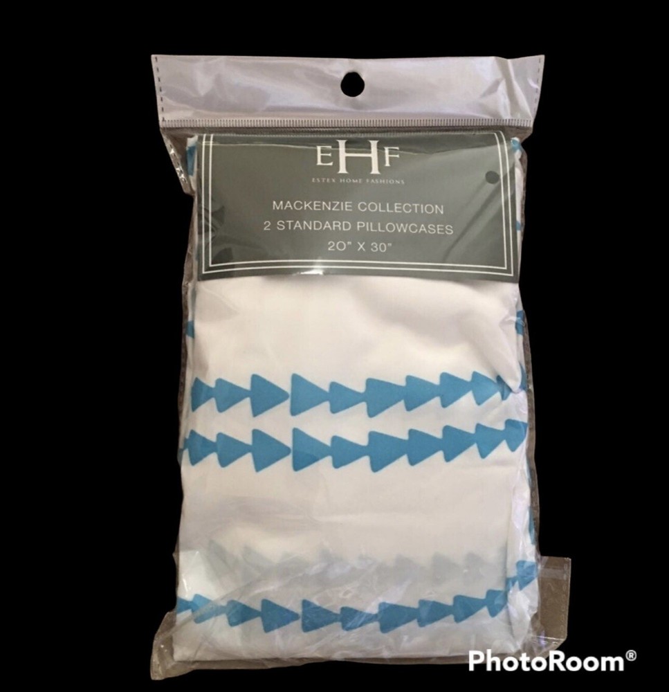 Mackenzie Collection White & Turquoise Pillowcases 20x30