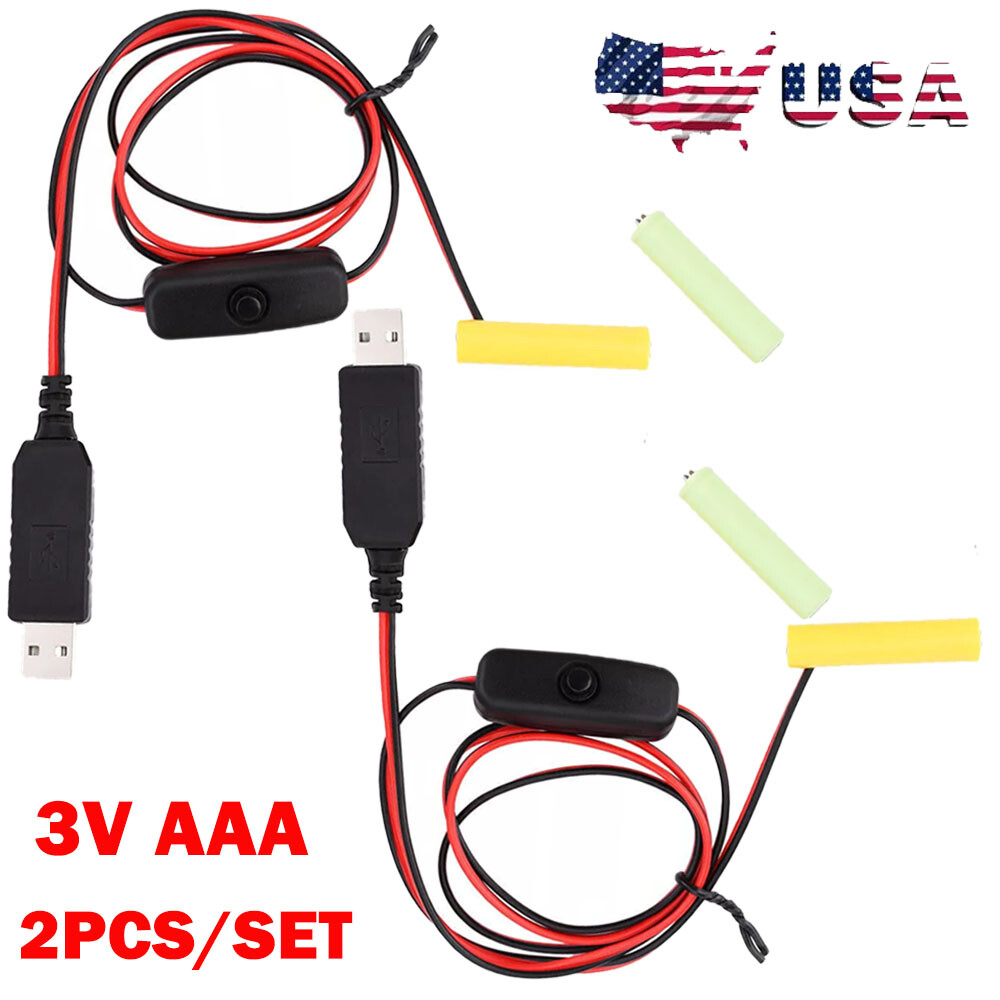 2PCS/Set 3V AAA Eliminator Cables 1M Dummy-Battery Power Cord Replacement