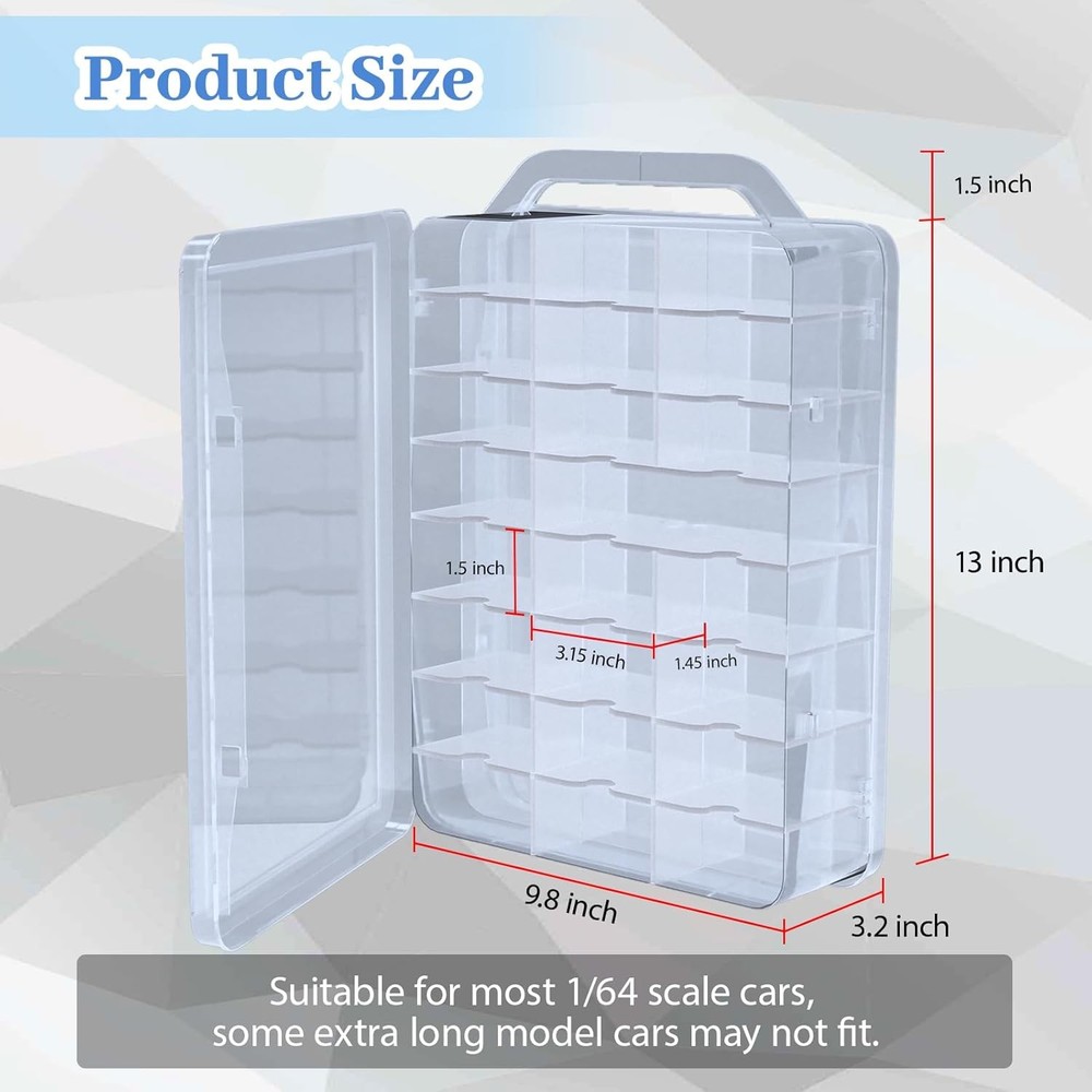 Double Sided Storage Case for Hot Wheels with Carrying Handle, Clear