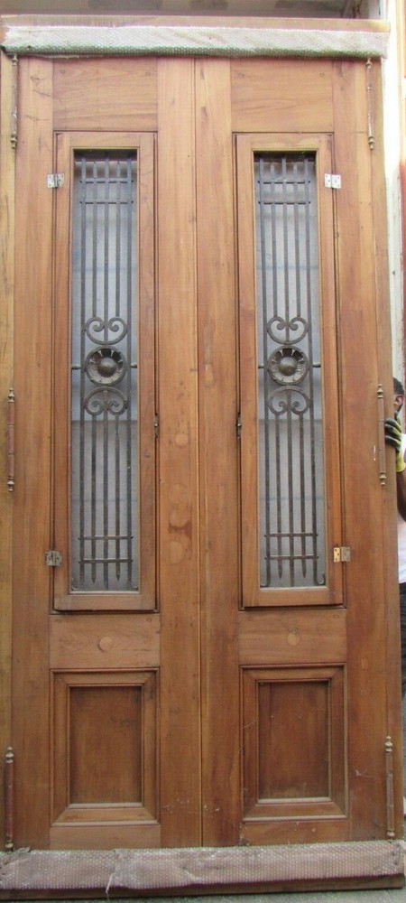 Double antique entry door with iron insert X1798
