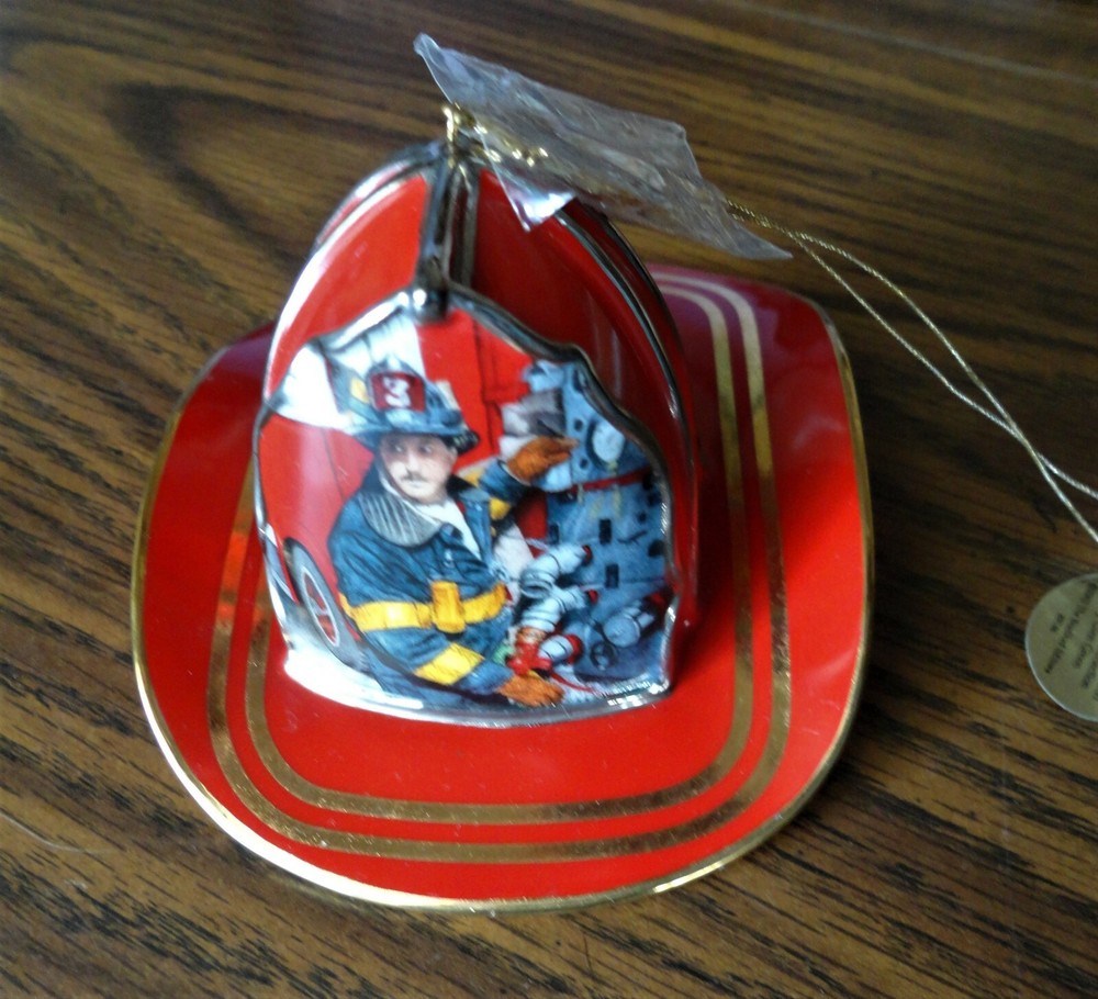 Bradford Exchange Courage Under Fire Red Fireman Helmet KNOWLEDGE Ornament