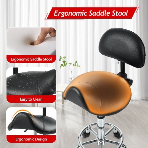 Rotating stool Saddle stool with back support, adjustable with wheels