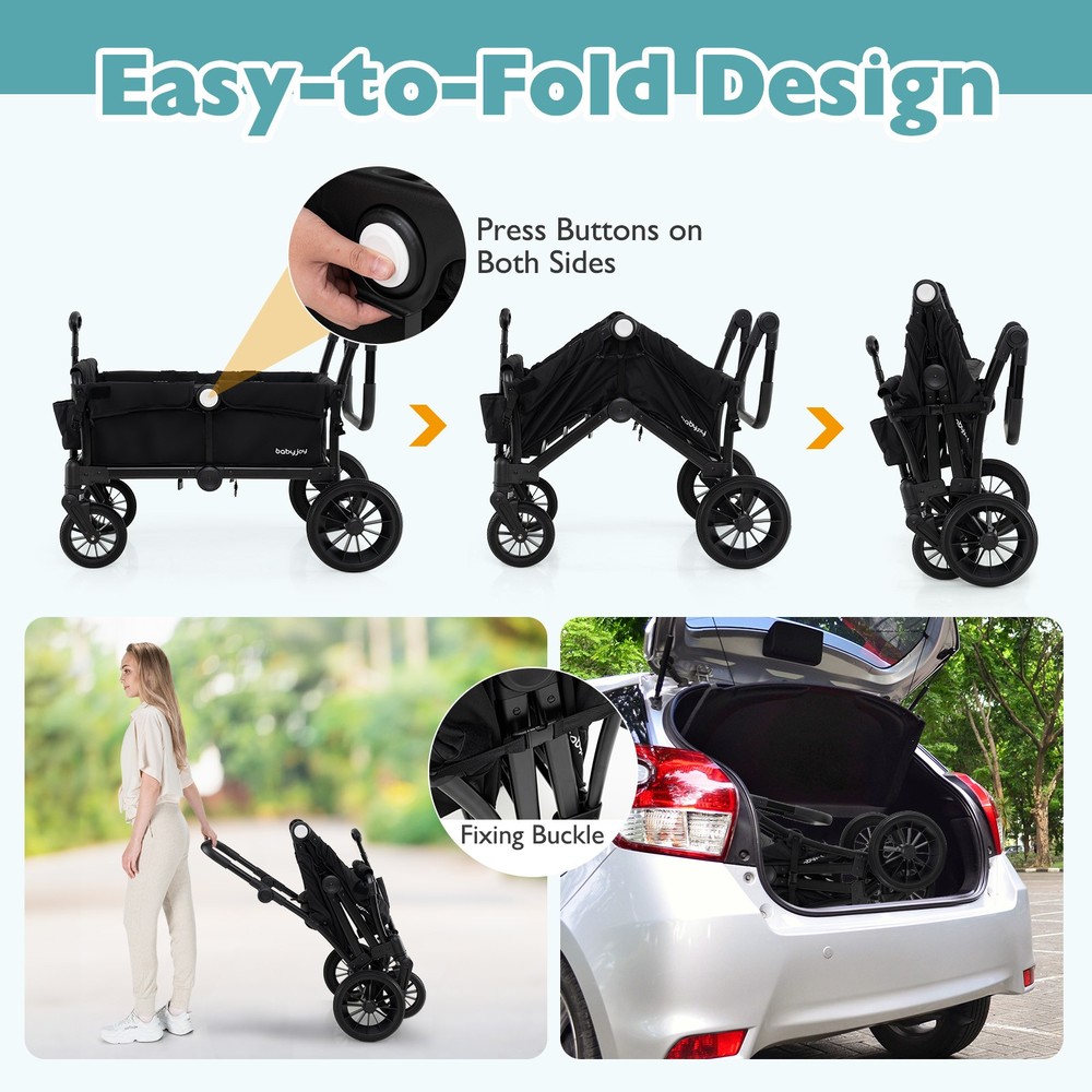 Wagon Stroller for 2 Kids Push Pull Double Stroller w/ Adjustable Handle