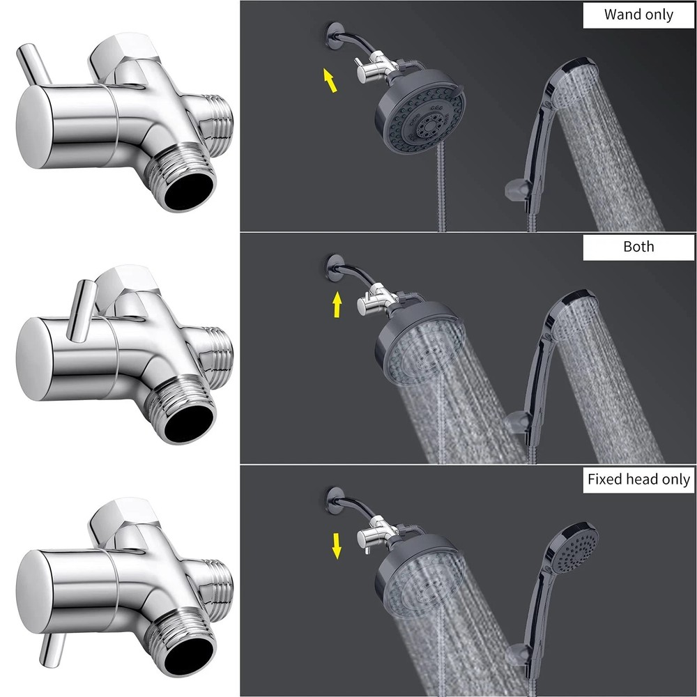 G1/2" Shower Head Diverter Valve, Solid Brass Arm Chrome Finish