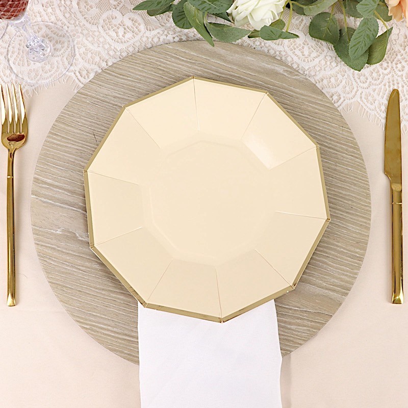 25 BEIGE 9" Decagon Salad Dinner Paper Plates Disposable Tableware