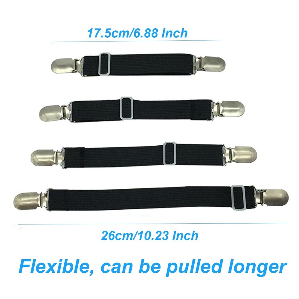 4Pcs Adjustable Bed Sheet Fasteners Suspenders, Elastic Sheet Band Strap