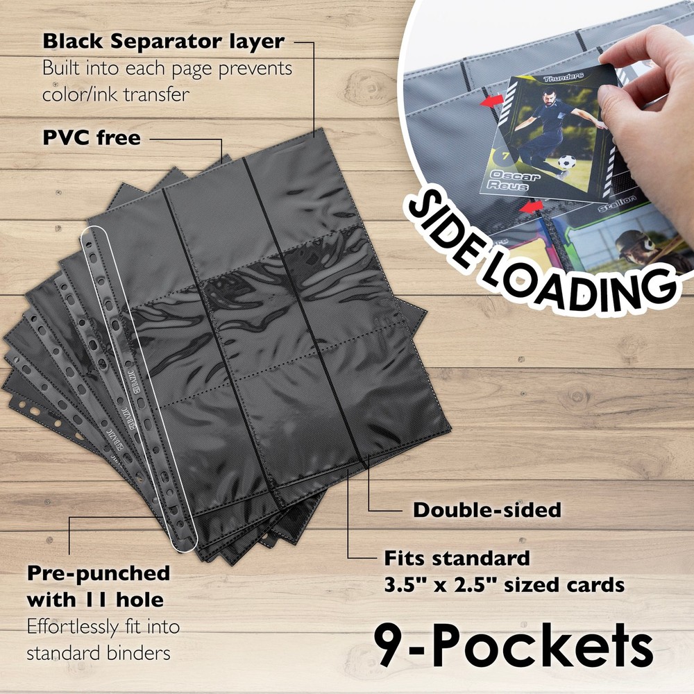 BAZIC Side Loading 9-Pockets Double Sided Trading Card Holders (5/Pack), 24-pack