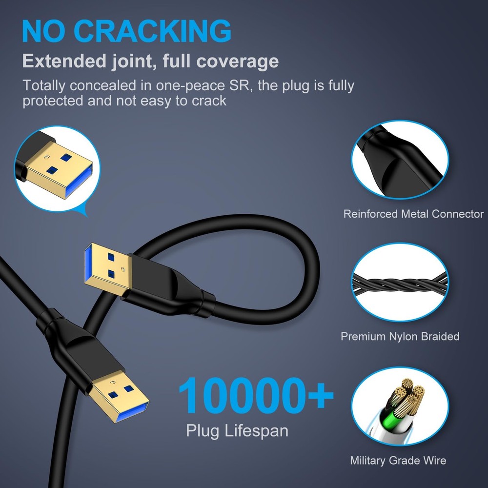 USB to Cable 6FT, 2Pack USB3.0 Male Type A A 6FT