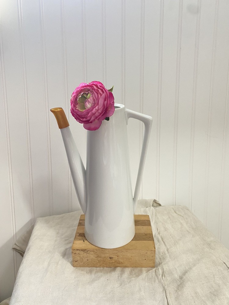Mid Century Modern White Ceramic Coffee Pot Without Lid