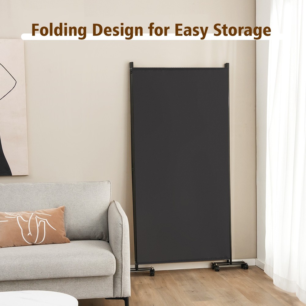 3-Panel Folding Room Divider 6' Rolling Privacy Screen w/Lockable Wheels Grey