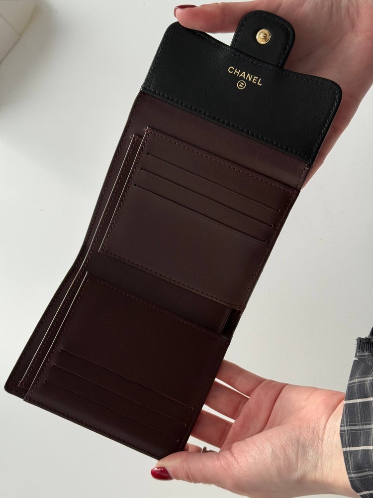 Chanel classic black caviar tri-fold wallet