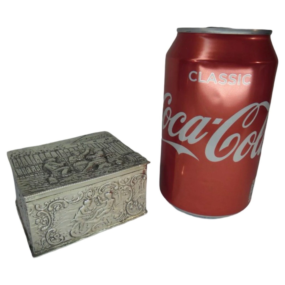 German Solid Silver c1900 Table Box Gambling & Cherub Scenes (F1792)