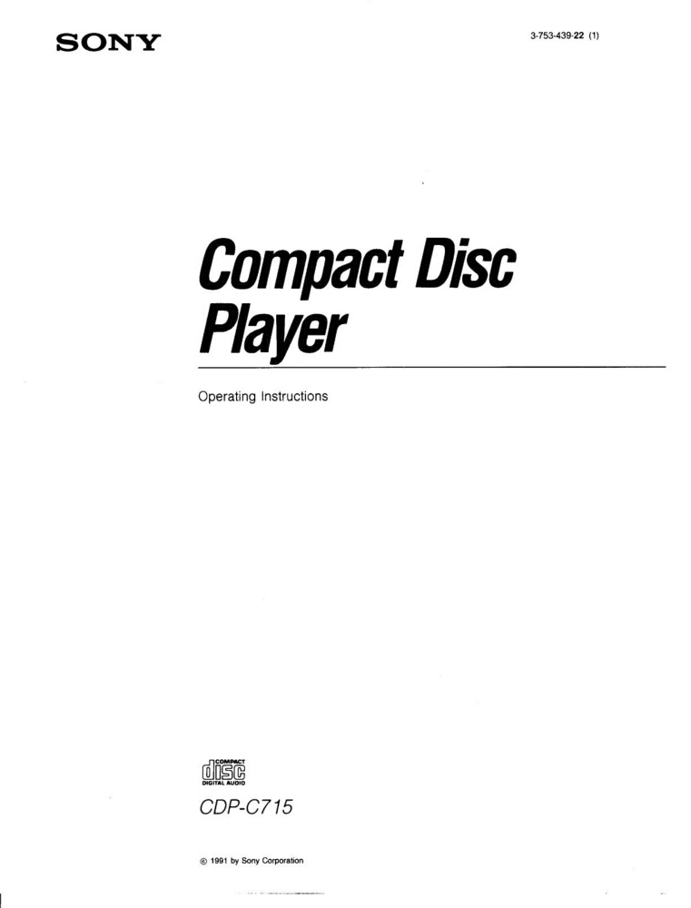 Sony CDP-C715 CD Player Owners Manual