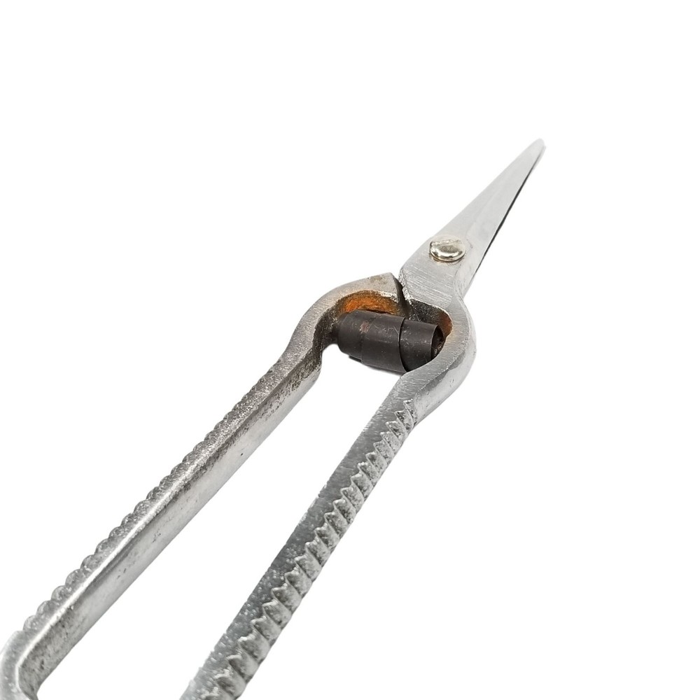 Vintage Solid Metal Scissors Silver Tone Spring Locking Shears 7"