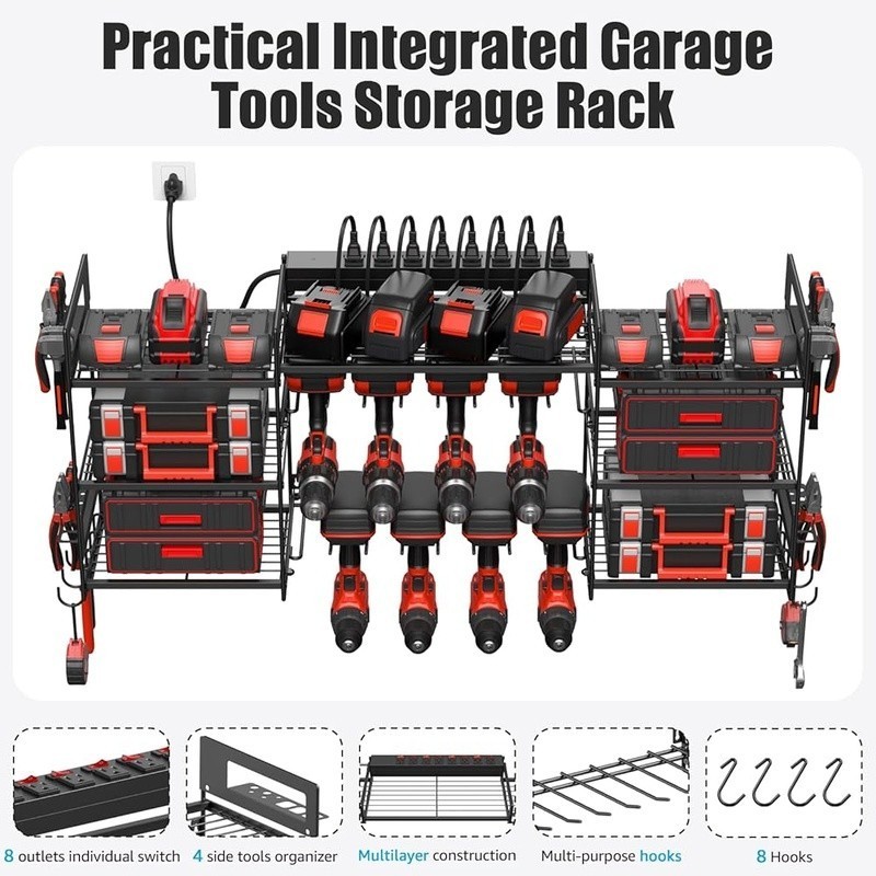 Power Tool Organizer Wall Mount Tools and Battery Storage Rack Charging Station