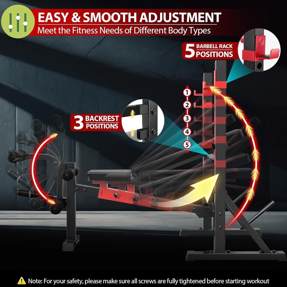900LBS Weight Bench Set Multi-Purpose Foldable Workout Bench with Squat Rack /*