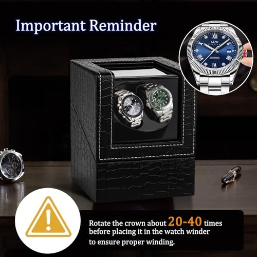 Watch Winder for Automatic Watches,Automatic Black Crocodile Pattern Leather