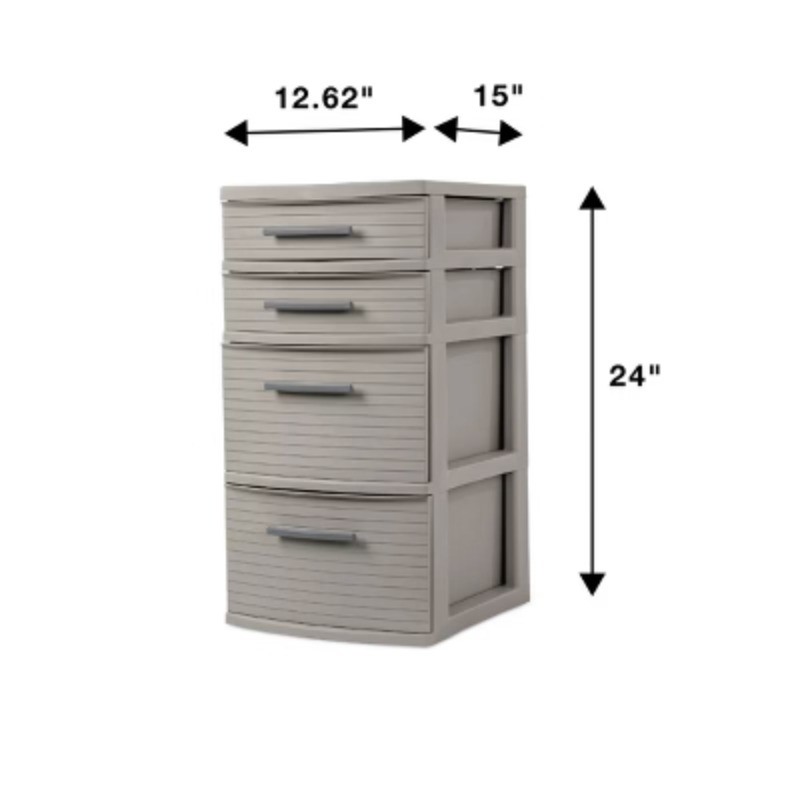4 Drawer Weave Tower Dark Gray: Plastic Storage Organizer