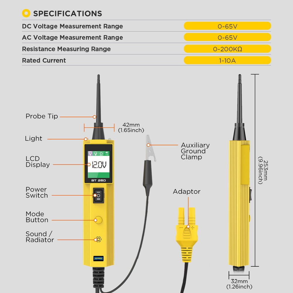 6V-30V Car Battery Circuit Tester Probe Auto Electrical System Powerscan Tester