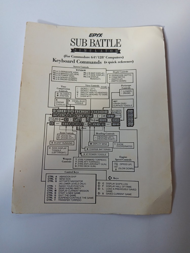 Commodore 64/128 Sub Battle Simulator Computer Game Software Tested/Works