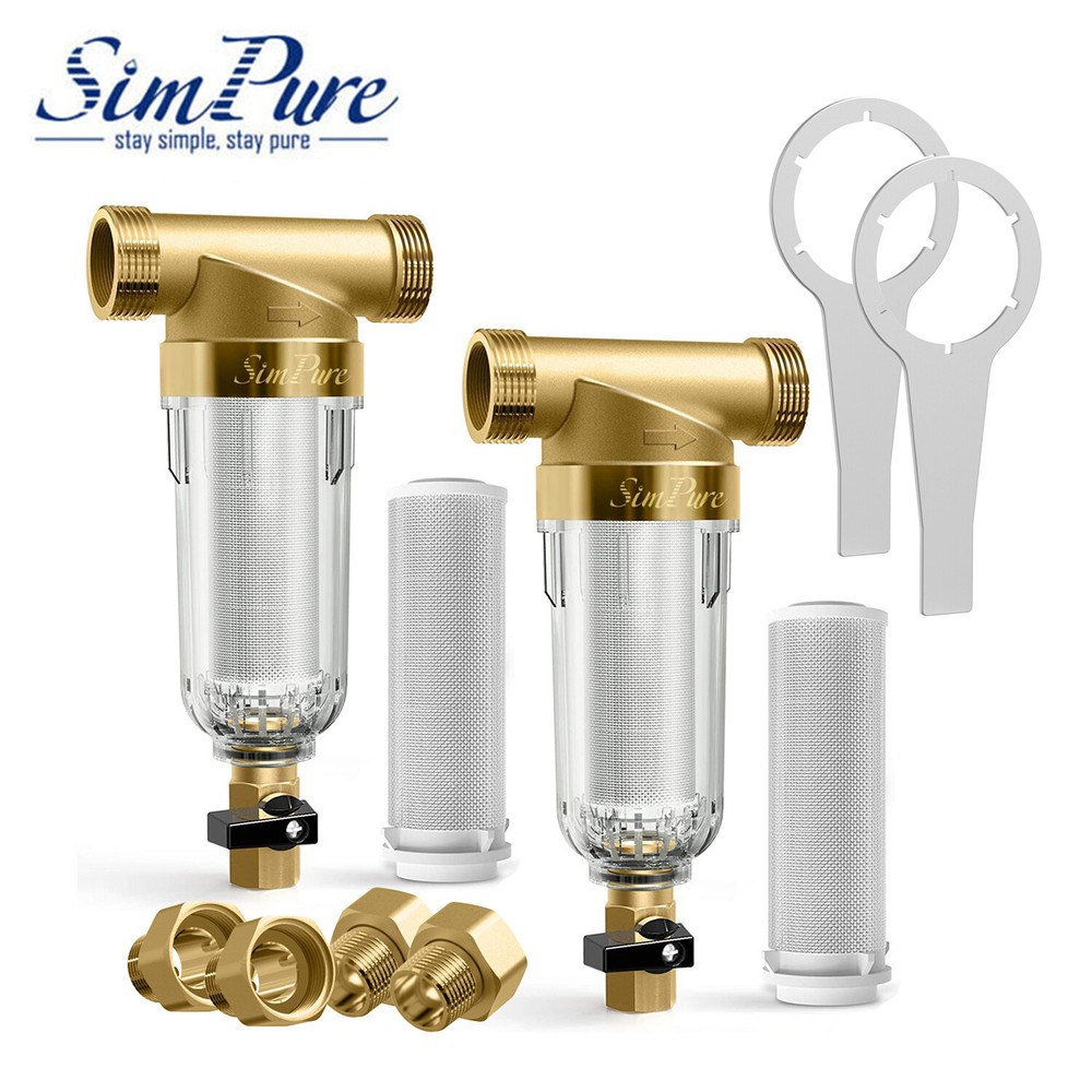 SimPure Home Whole House Spin Down Water Filter Sediment Pre-Filter System 2Pack