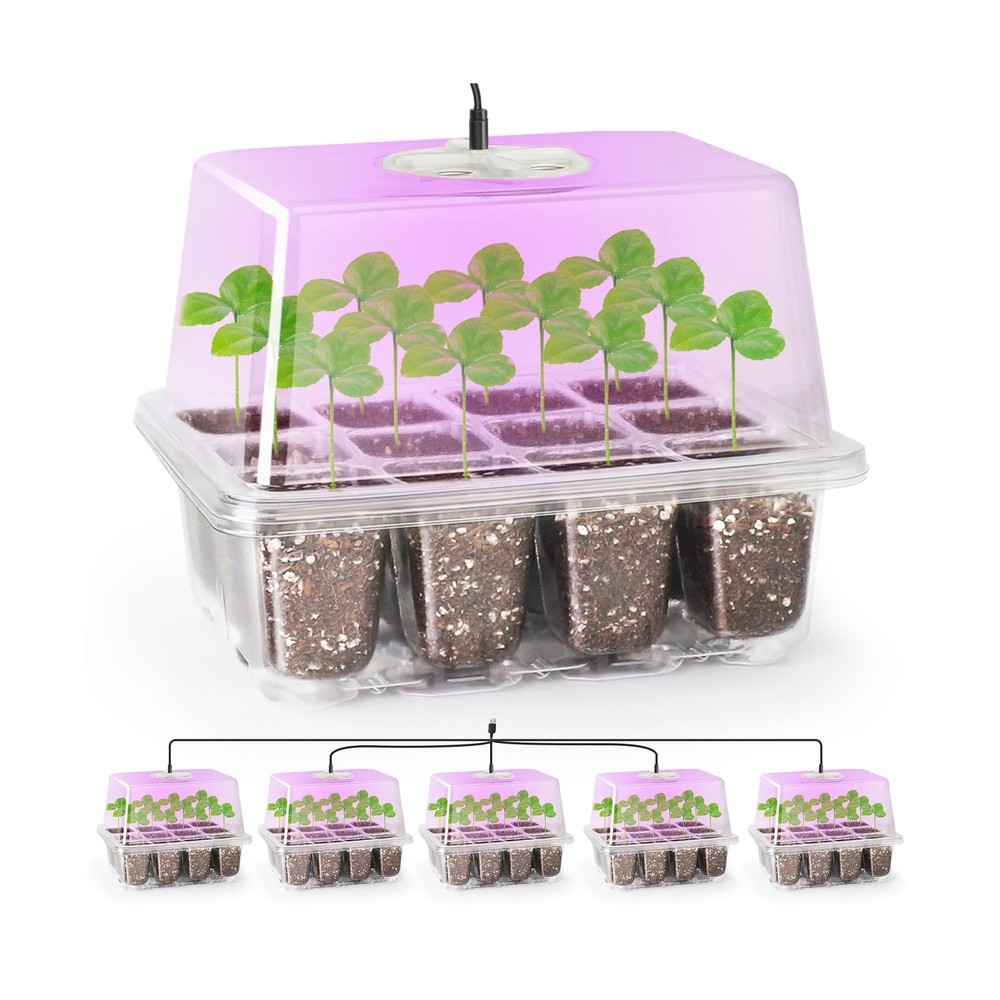 Bonviee 5 Packs Seed Starter Tray with Grow Light, Elevated Seedling Starter ...