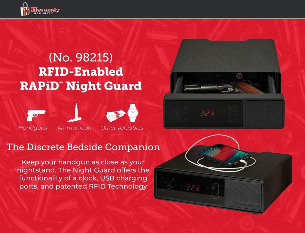 Hornady Rapid Safe Night Guard – Nightstand Gun Safe with RFID Reader, Clock,...