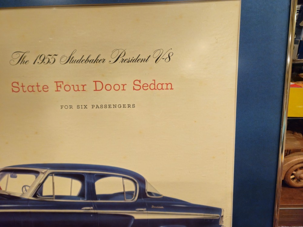 1955 STUDEBAKER ACCESSORY COMMANDER PRESIDENT ORIGINAL SHOWROOM POSTER *2 FRAMED
